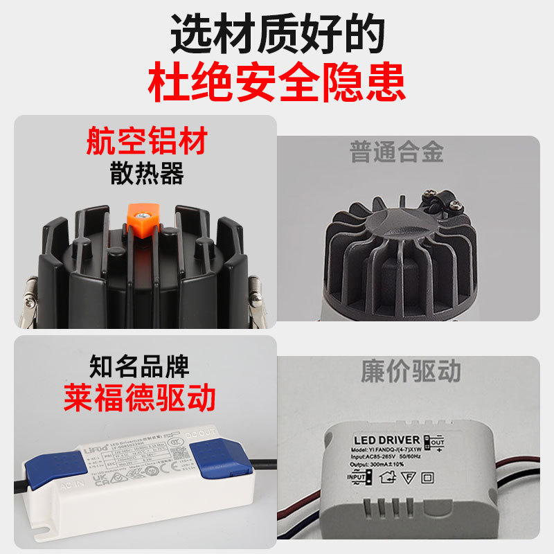 无边框筒灯嵌入式75mm开孔深防眩客厅吊顶天花灯家用护眼无主灯