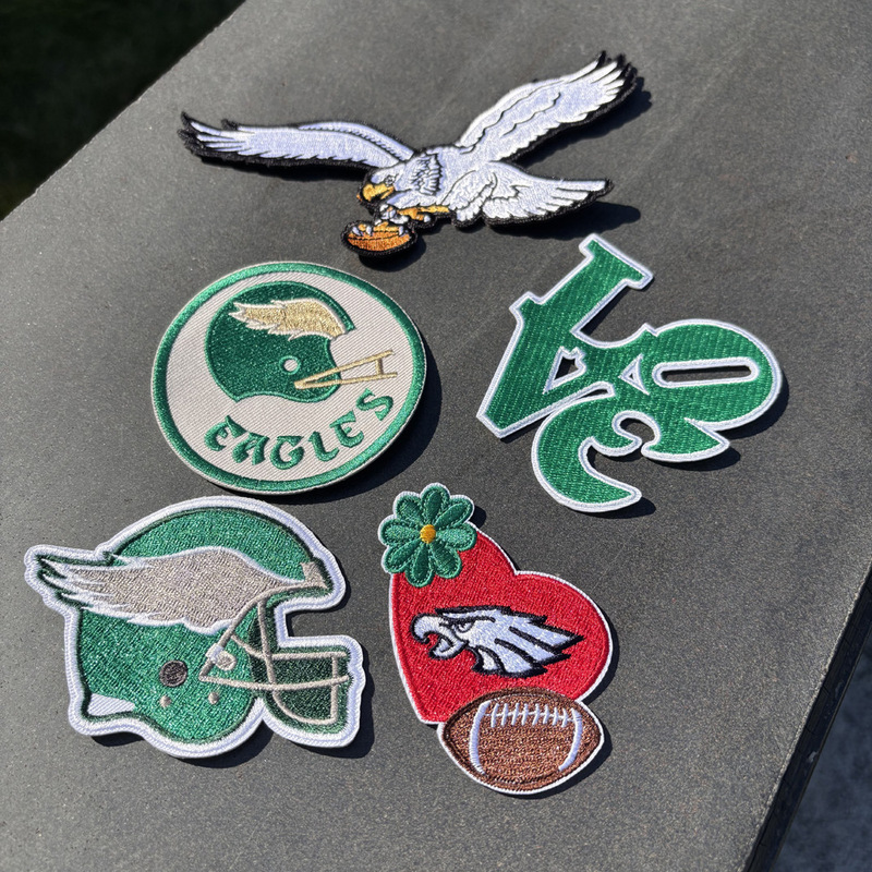 Cross-Border Factory Quickly Customizes European and American Football Team Jackets with Green Eagle Logo Hot Melt Adhesive Embroidered Cloth Stickers Cross-Border Factory Quickly Customizes European and American Football Team Jackets with Green Eagle Logo Hot Melt Adhesive Embroidered Cloth Stickers