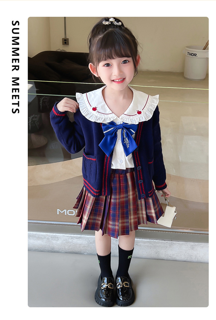 Niña otoño vestido 2022 nuevo niño aire chic suéter overfalda otoño bebé JK uniforme set pic 2