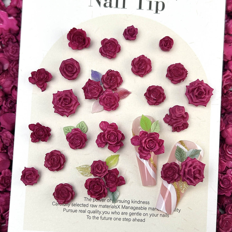 Hot sale wine red new color luminous three-dimensional rose nail accessories retro soft flower nail accessories wholesale