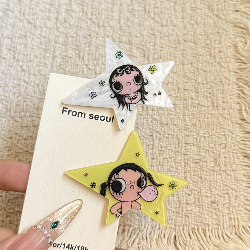 New cute and adorable little jade five-pointed star hair clips, cartoon-style, sweet and soft, perfect for girls, duckbill clips, hair accessories