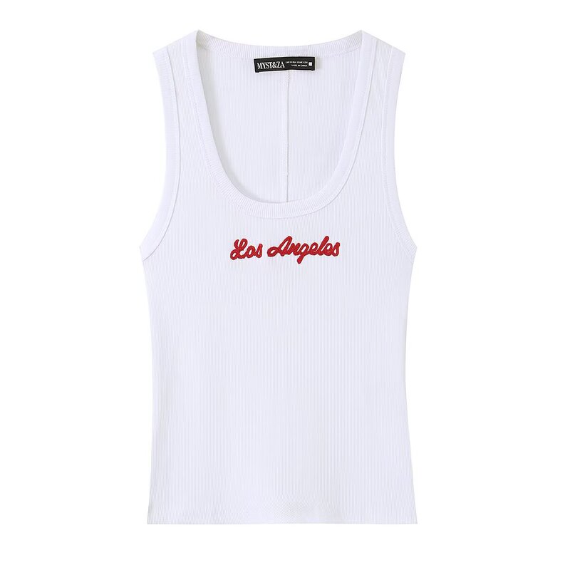 Cross-border women's clothing new summer style ribbed letter print tank top slim fit casual sleeveless camisole inner T-shirt top