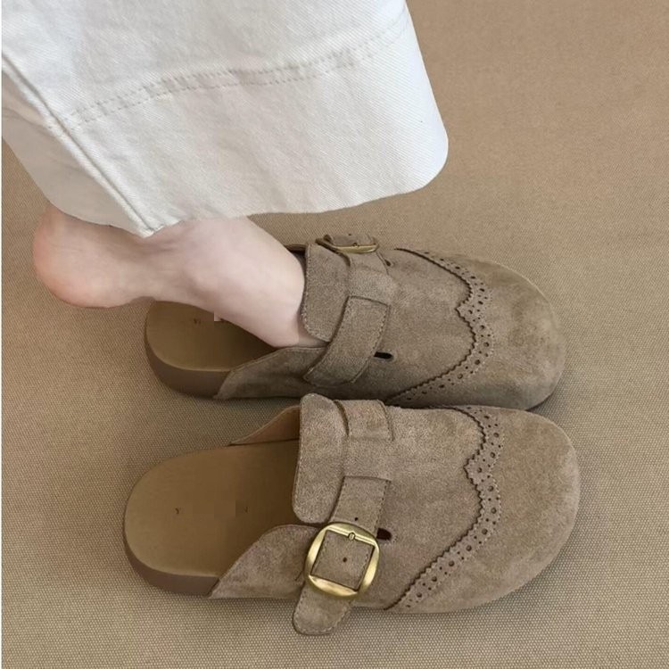 Retro Brock tallado Bocken zapatos mujeres 2026 primavera y verano un pie de suela gruesa zapatillas de calzado de la cabeza de la mitad zapatillas