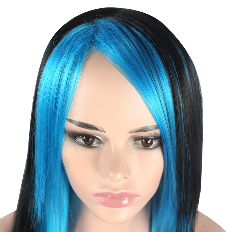 Synthetische Perücke, gefärbtes Haar, synthetische Faser, volle Abdeckung, gebleichter und gefärbter Pony, glattes Haar, Kopfbedeckung_voghion.com