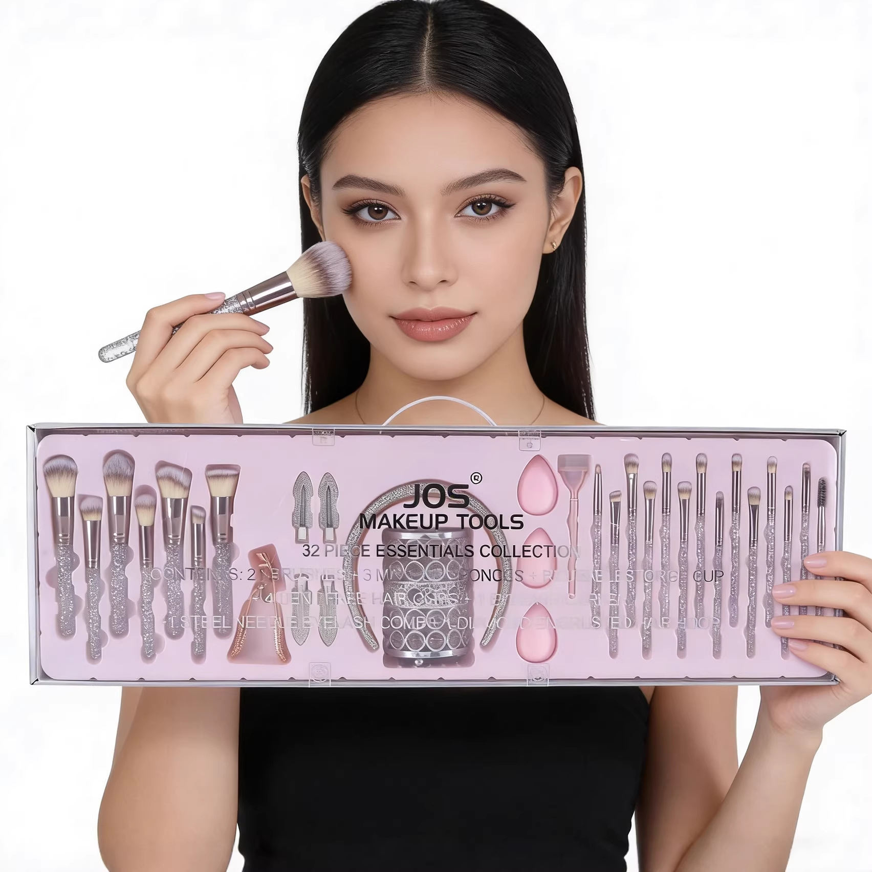 Nuevos productos transfronterizos JOS cepillo de maquillaje 32 piezas conjunto de cepillo de maquillaje serie de cristal de diamante buckle conjunto completo de herramientas de maquillaje