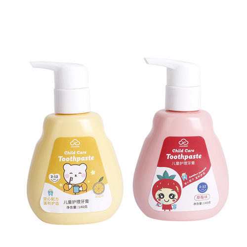 Jiekelin children's push-on toothpaste 1-3-6-12 years old fruit-flavored anti-cavity tooth-solidifying probiotic toothpaste wholesale