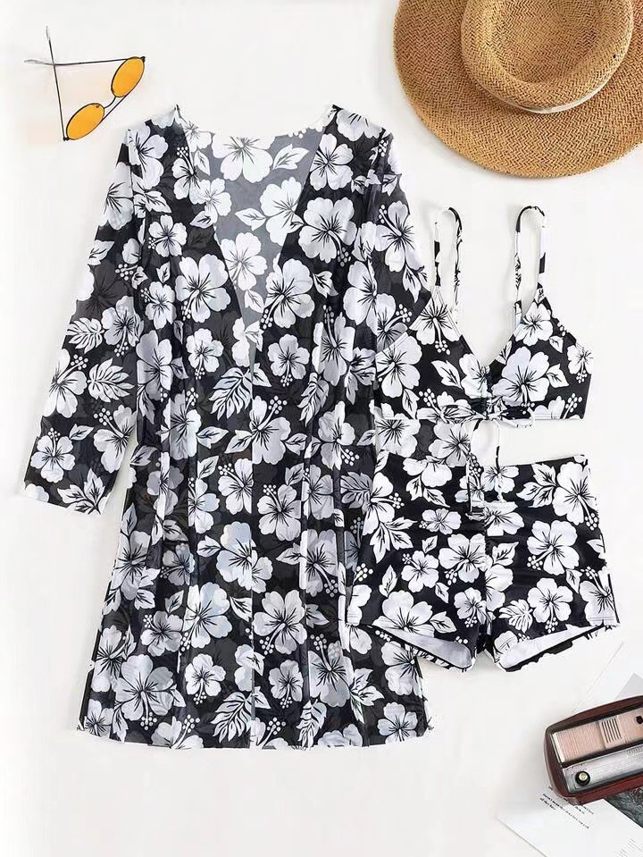 231g Weight Long Sleeve Sleeve Length Polyester Fabric Type Shorts Co-ord Set Sets Type 3 Pieces Set Quantity Swimming Occasion 3 Pieces Set Neckline Regular Fit Fit Type Bohemian Pattern Women's Gender Sexy Style Women's Sexy Bohemian 3 Pieces Set Bikinis Swimwear 2