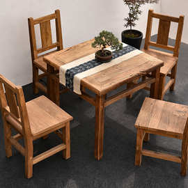 老榆木正方形餐桌饭店桌椅组合四方小吃餐桌榆木农家乐八仙桌
