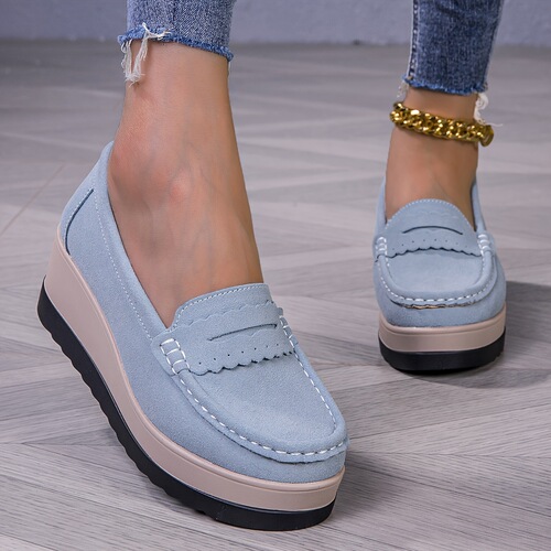 Women's Slip On Loafers with 1.5 Inch Wedge Heel Lightweight Cross-Border