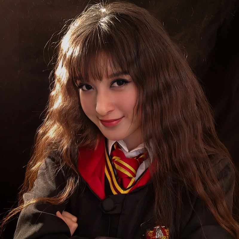 Harry Potter Hermione Cosplay Wig for Women, European and American Cross-Border Light Brown Corn Perm Synthetic Fiber Wig Manufacturer Supply