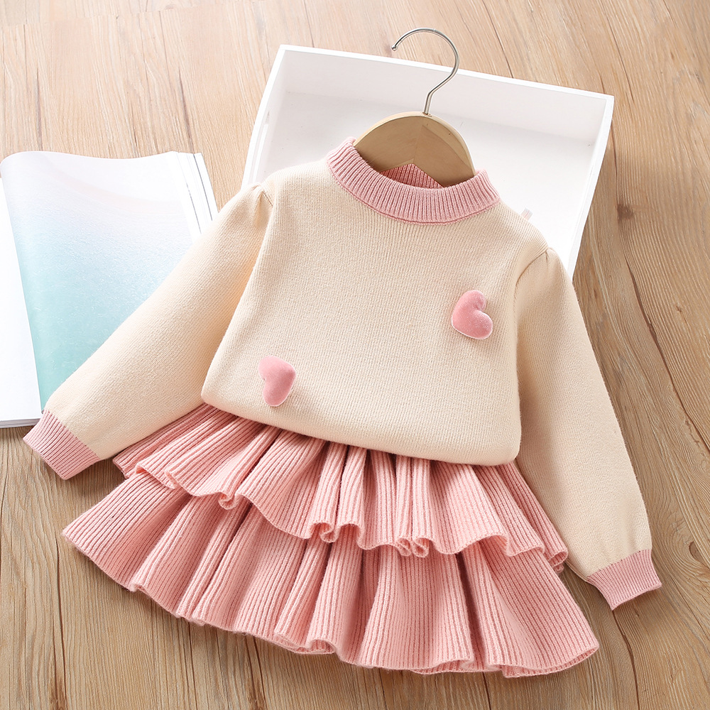 540g Weight Kids Clothing Sets Children's Clothing Type Long Sleeve Sleeve Length Polyacrylonitrile Fiber Fabric Type Skirt Sets Sets Type 2 Pieces Set Quantity Holiday, Banquet, Daily Occasion Round Neck Neckline Regular Fit Fit Type Heart Shape, Solid Color Pattern Winter, Spring, Autumn Season Girl'S Gender Casual, Elegant, Simple Style Style Casual Elegant Simple Style Heart Shape Solid Color Polyacrylonitrile Fiber Girls Clothing Sets 2