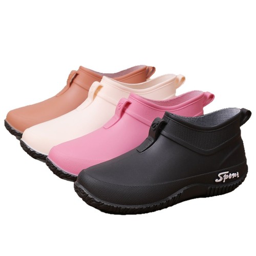 Women's Fashion Thick Sole Slip-Resistant Waterproof Short Leg Water Shoes Kitchen Work Soft Sole Rubber Flat Ultra Soft Rain Boots