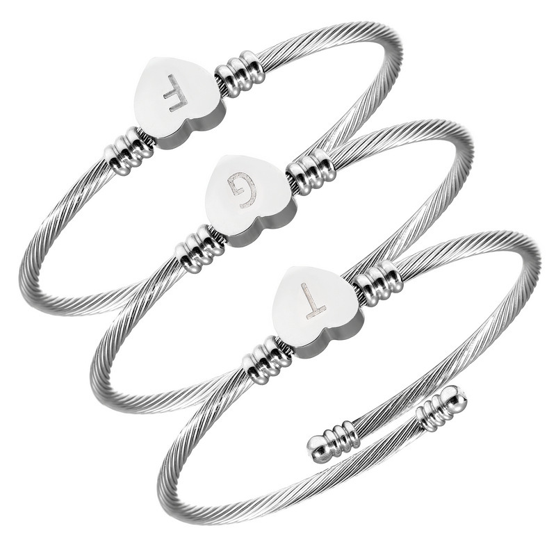 European and American love stainless steel wire woven open heart letter cable titanium steel peach heart bracelet jewelry bracelet