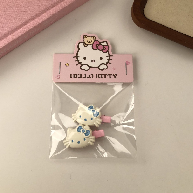 Cute rosa gatito conjunto de adornos de cabello dulce niña dibujos animados cuerda de cabello clip de boca de pato clip de cabello frisa clip