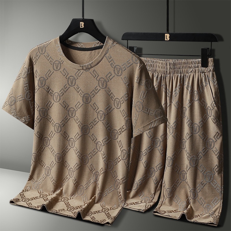 Verano nuevo hielo rápido secado juego deportivo hombre jacquard pantalones cortos juveniles casuales manga corta juego hombre para correr