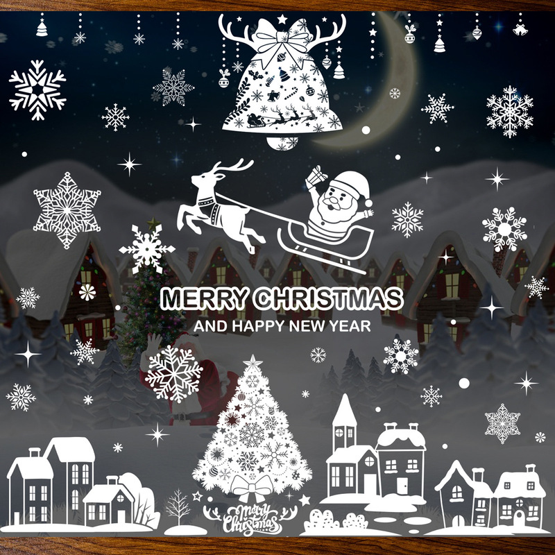 鈴ヘラジカクリスマスシールクリスマスおめでとう雪だるま老人雪雪静電貼りクリスマスデパートショーウインドー貼り|undefined