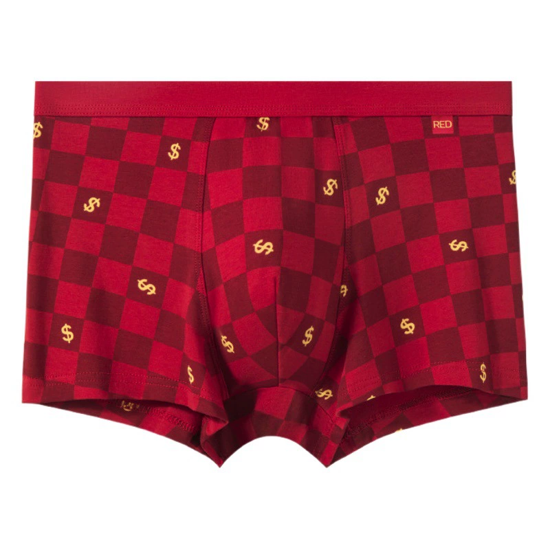 Новые мужские трусы-боксеры 2025 года, ярко-красные, из чистого хлопка, антибактериальные, дышащие, подходят для свадеб в год Лошади, четырехугольные шорты