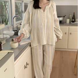 韩国ins女士新款早春新品韩系碎花纱宽松大码家居服睡衣套装批发