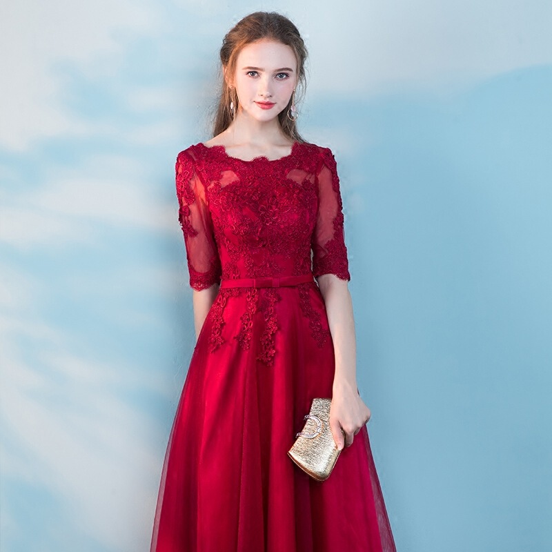 2022 New Style Toasting Dress Bride Red Long Wedding Summer Banquet Evening Dress Wedding Back Door Dress for Women