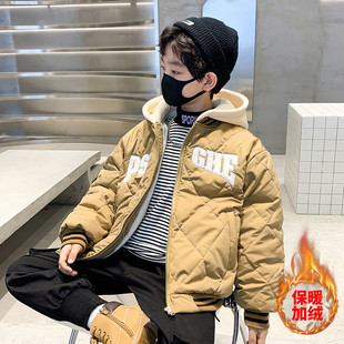 Boys' fleece-lined fake two-piece cotton-padded clothes popular jacket autumn and winter thickened warm cotton-padded clothes boys' handsome cotton-padded clothes