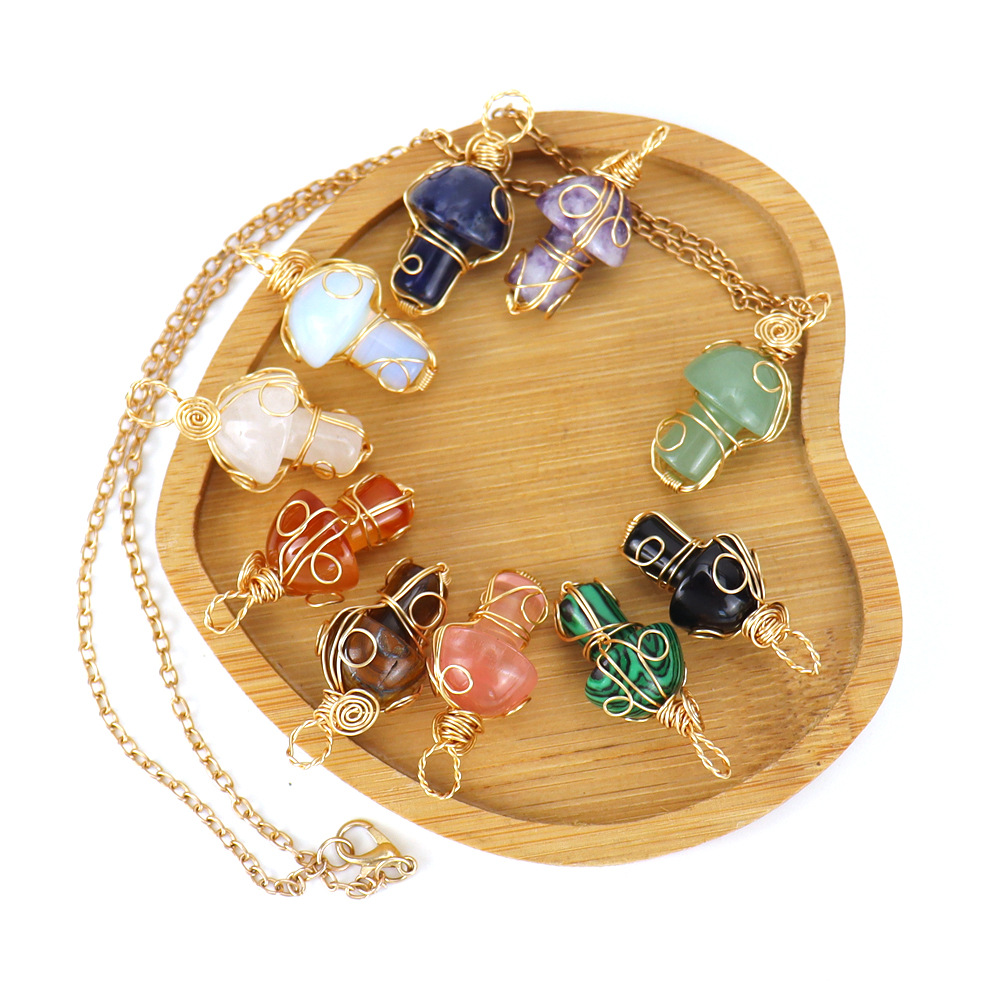 Simple Style Mushroom natural stone Handmade Pendant Necklace 1 Piece