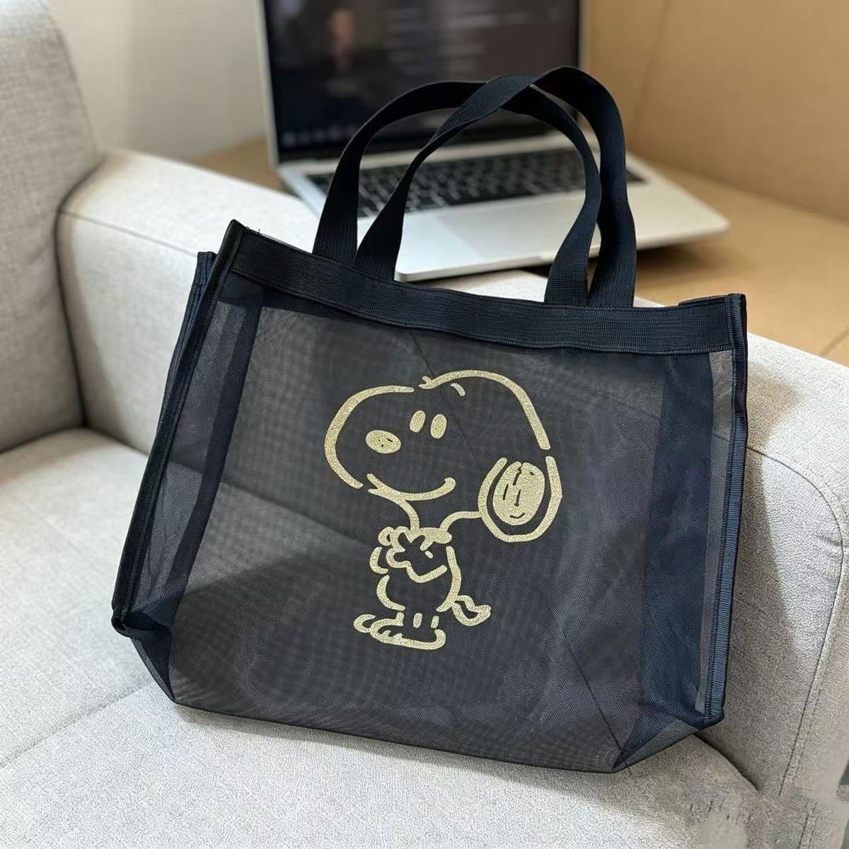 Snoopy Ağ Kumaş Taşınabilir Büyük Kapasiteli Şeffaf Ağ Basit Tasarım Günlük Çıkışlar Alışveriş Eşyaları İçin