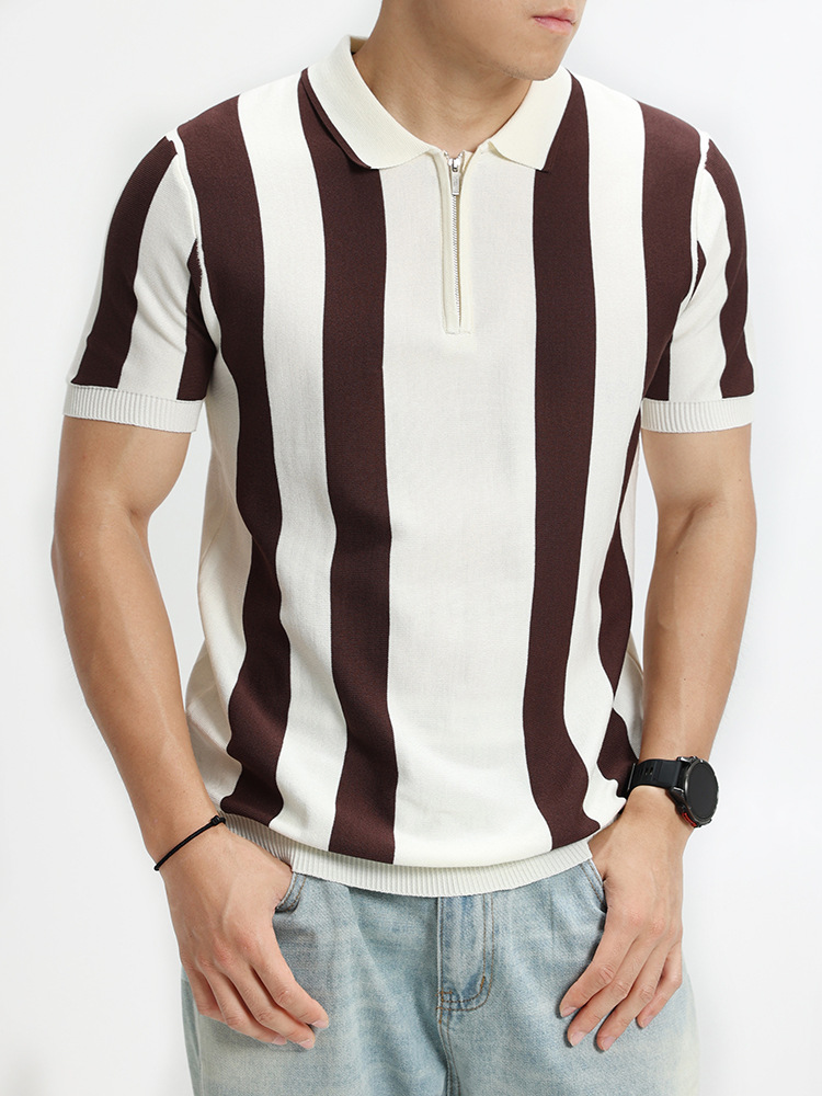 Camisas de polo de hielo de estilo antiguo, cuello de paleta de hombre, rayas de manga corta, Europa y Estados Unidos, retro transfronterizos, camisas de hombre de alta calidad