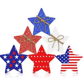跨境木质工艺品美国独立日五角星星条旗摆件挂件家居派对亚马逊