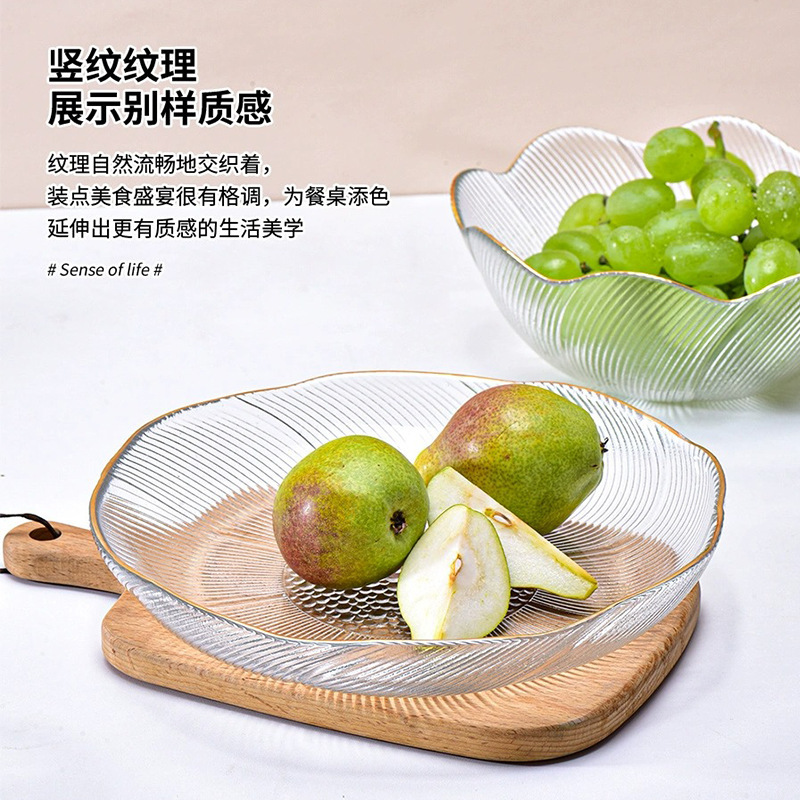 Juego de Platos y Tazones de Vidrio de Vidrio Diseño con Rayas para Ensaladas y Frutas