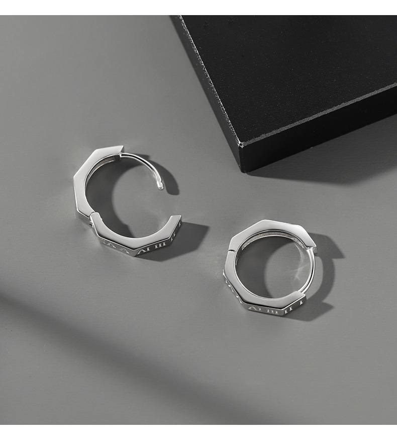 All Seasons Season Unisex Gender 1 Pair 925 Sterling Silver Roman Numeral Hoop Earrings