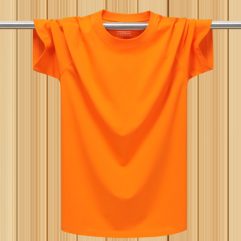 Cool Elastic Thin Short-Sleeved T-Shirt Loose Large Size Pure Color Half-Sleeved T-Shirt for Men Orange