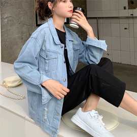 牛仔男女可穿19新款秋季韩版休闲牛仔夹克衫女装潮流上衣外套代发