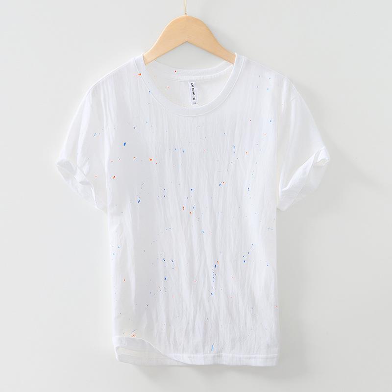 L267 cotton casual personalized splash-ink color short-sleeved T-shirt men's simple solid color T-shirt top one-piece delivery