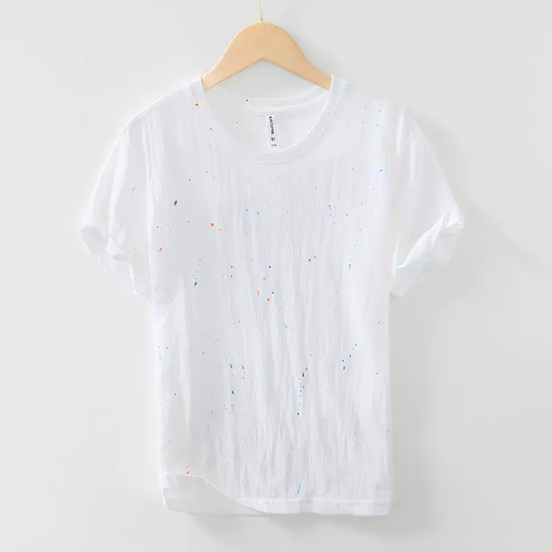 L267 хлопковая Повседневная персонализированная футболка с короткими рукавами и брызгами чернил, Мужская простая Однотонная футболка, топ, цельная доставка