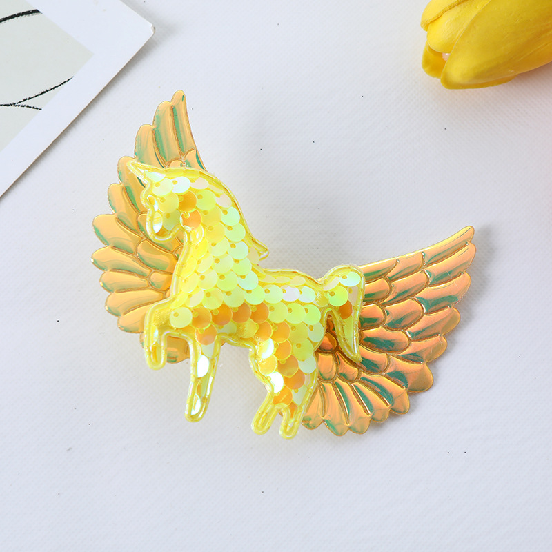 20g Weight Hair Clip Hair Accessories Type 1 Piece Quantity Holiday, Daily Occasion Cartoon, Angel, Unicorn, Wings, Horse Pattern Women's Gender Sequins Design Cute Style Cute Women's Cartoon Angel Unicorn Sequins Hair Clip 9