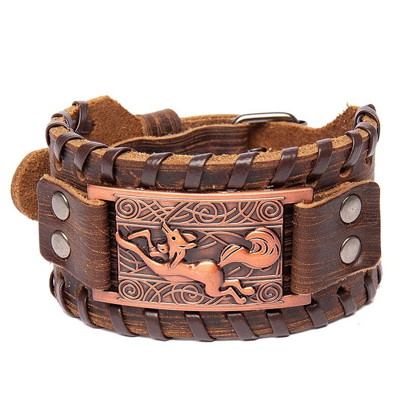 European and American Export Jewelry Punk Retro Distressed Effect Fox Leather Bracelet Men's Bracelet Genuine Leather Bracelet