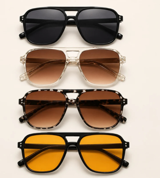 Gafas de sol vintage de doble puente, estilo transfronterizo, modernas y sencillas, con montura grande y lentes de estilo oceánico.