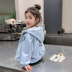 女童外套春秋款2025新款洋气女宝宝秋装卫衣夹克儿童秋季连帽上衣