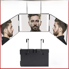 Portable Hanging Men's Self-Grooming Mirror with LED Light, Three-Sided Folding Wall-Mounted LED Makeup and Hair Mirror