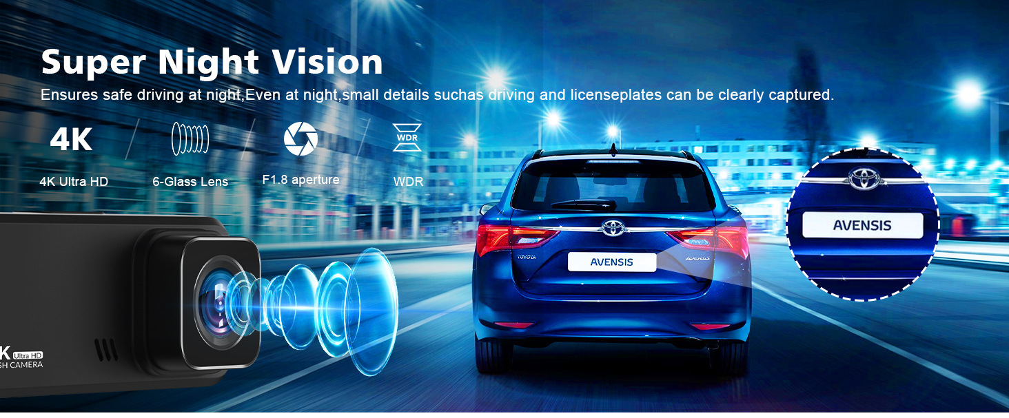4K Dash Cam WIFI Front and Rear Dual Recording Night Vision