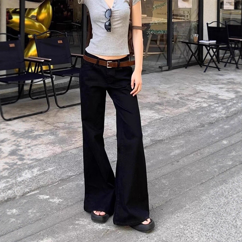 Suitable for Pear-Shaped Figures, Black Micro-Flared Jeans for Women, New Autum Style, Low-Waisted, Leg-Free, Slimming Look Horseshoe Pants Suitable for Pear-Shaped Figures, Black Micro-Flared Jeans for Women, New Autum Style, Low-Waisted, Leg-Free, Slimming Look Horseshoe Pants