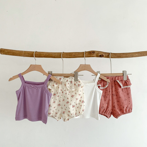 new baby girl summer camisole suit baby girl summer dress Korean style floral shorts two-piece set
