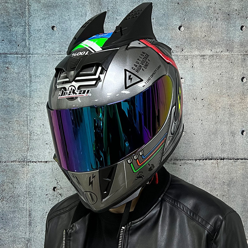 JIEKAI coche eléctrico bicicleta casco hombres y mujeres casco completo cuatro estaciones doble espejo bluetooth personalidad casco gris mentira carrera