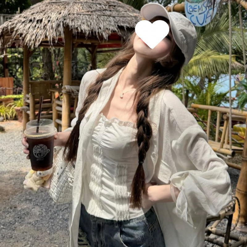 Old Money Style Relaxed Fit Faux Linen White Shirt Top for Women, French Minimalist Tencel Slightly Sheer Lightweight Sun Protection Jacket Old Money Style Relaxed Fit Faux Linen White Shirt Top for Women, French Minimalist Tencel Slightly Sheer Lightweight Sun Protection Jacket