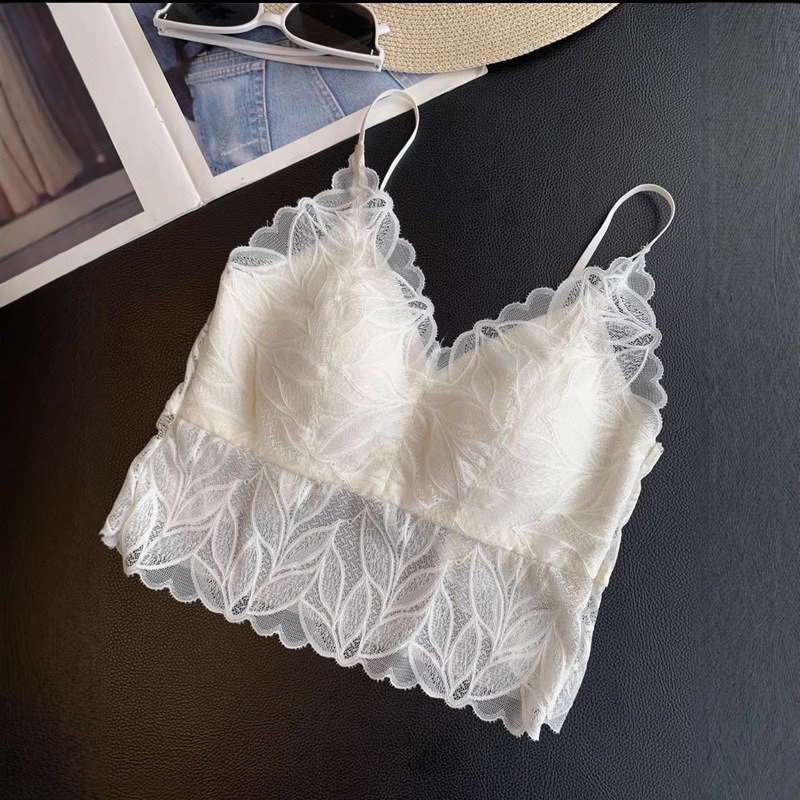 French Style Lace Embroidered Sexy Back Small Camisole Vest Slim-fit Slimming Outer Wear Underwear with Chest Pad Women's Bra