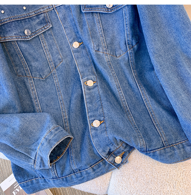 Damenbekleidung 130 320 Große Damen-Casual-Jeansjacke im Frühlings- und Herbststil, leicht fettes Mädchen, Nageldiamant, frischer, fauler Stil_voghion.com