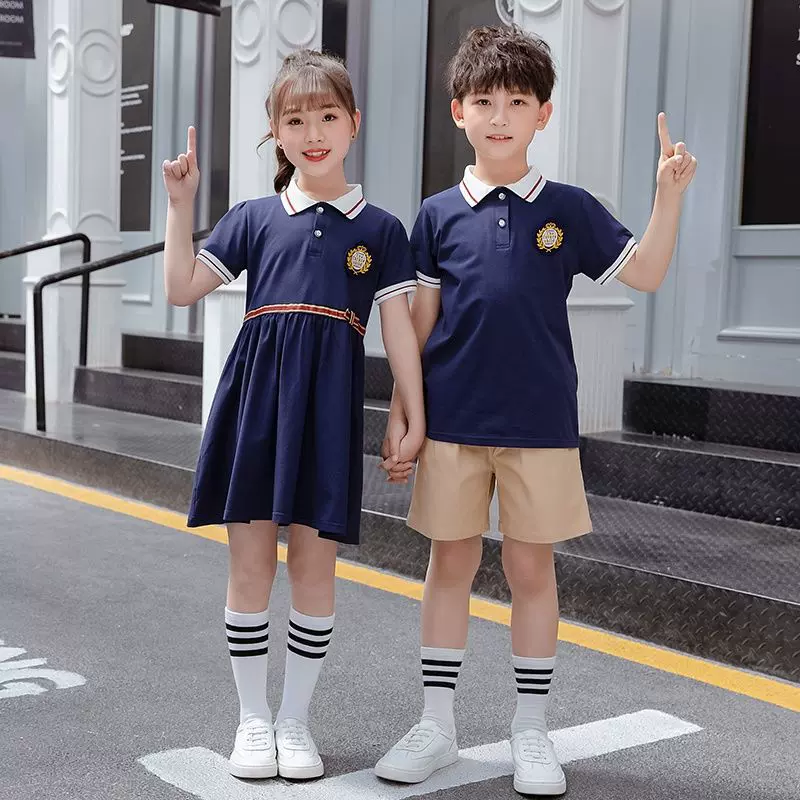 2025夏季新款小学生校服幼儿园园服蓝色英伦风T恤套装班服批发