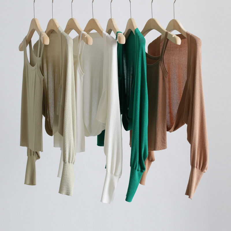 Spring and Summer Thin Tencel Knitted Shawl Pure Color Fashionable and Loose Outer Layer Lazy French Short Outwear Air-Conditioning Shirt Spring and Summer Thin Tencel Knitted Shawl Pure Color Fashionable and Loose Outer Layer Lazy French Short Outwear Air-Conditioning Shirt