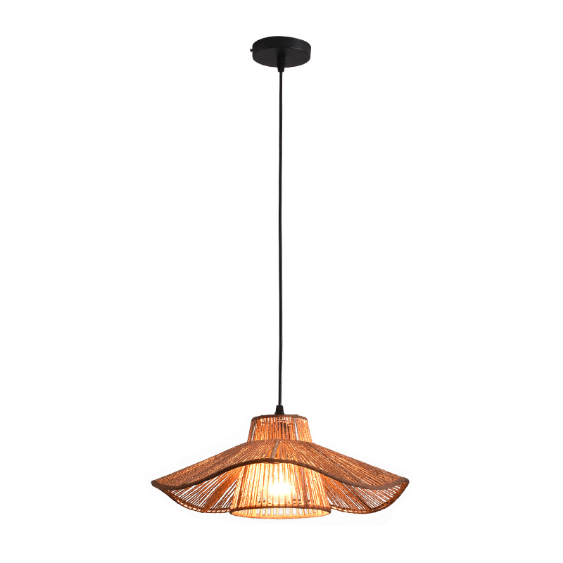 Lámpara Colgante de Estilo Japonés Wabi-Sabi Zen para Salón de Té, Lámpara Colgante de Paja de Cáñamo Hecha a Mano, Lámpara Colgante de Arte de Hoja de Loto para Restaurante