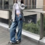 撞色同款宽松水洗牛仔裤